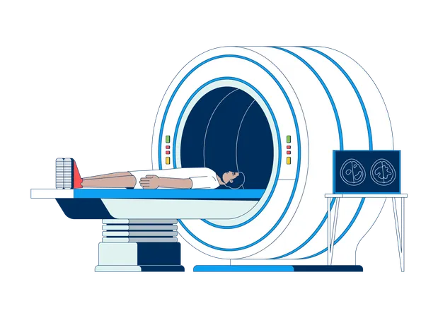 Male patient undergoing MRI scan  Illustration