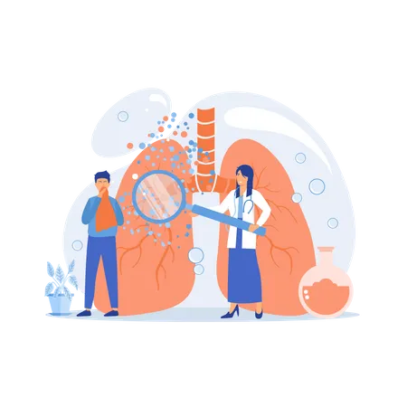 Male patient with anaphylactic symptoms and doctor with magnifier  Illustration