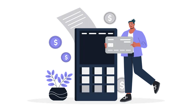 Male paying via card  Illustration