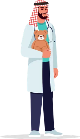 Male Pediatrician Semi Flat RGB Color Vector Illustration Children Care Doctor Medical Personnel Young Arab Man Working As Pediatrician Isolated Cartoon Character On White Background Illustration