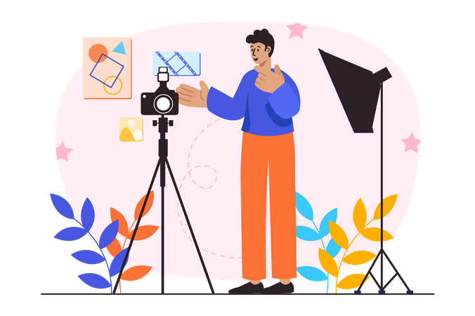 Male photographer at studio  일러스트레이션