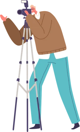 Photographer Male Character Capturing Moments With A Camera On Tripod Expertly Framing Subjects Manipulating Light And Creating Stunning Images Through The Lens Cartoon People Vector Illustration Illustration
