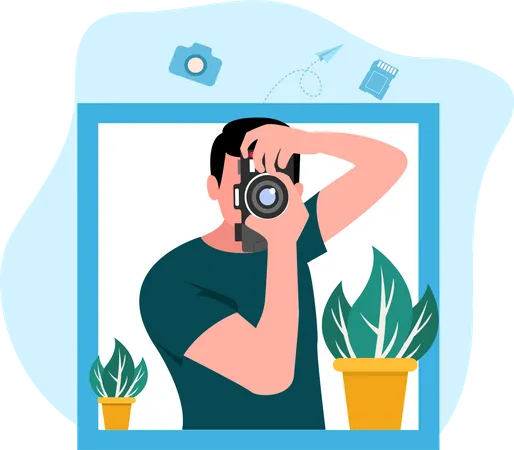 Male Photographer clicking photo Illustration
