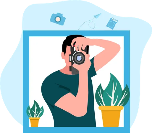 Male Photographer clicking photo  Illustration