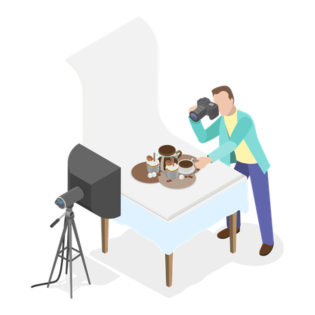 Male photographer doing food photography Photo Studio  Illustration