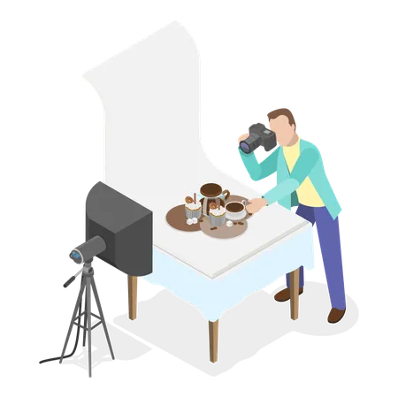 Male photographer doing food photography Photo Studio  Illustration