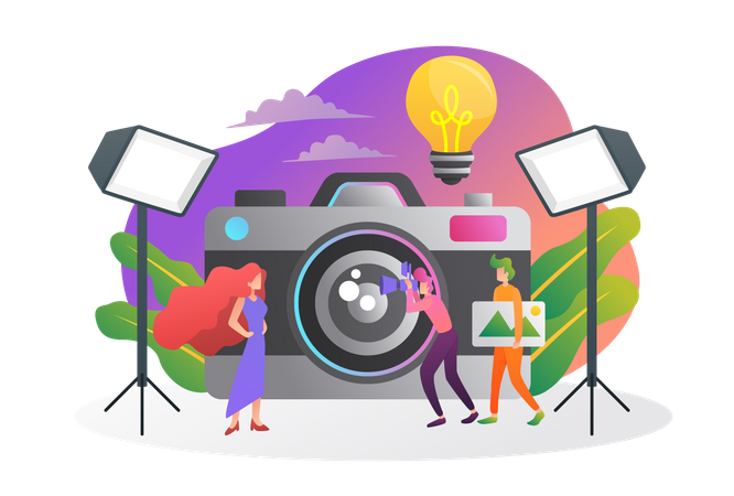 Male photographer doing model shoot  Illustration