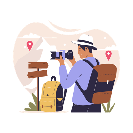 Male photographer doing travel photography  Illustration