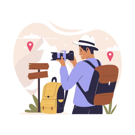 Male photographer doing travel photography  Illustration