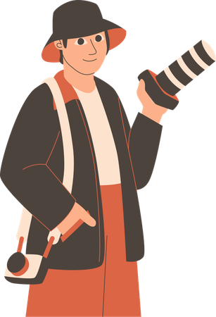 Male photographer standing with digital camera  Illustration