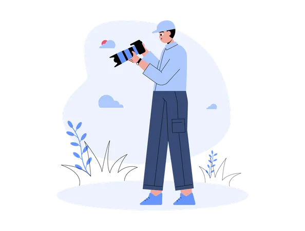 Male Photographer taking photo with camera  Illustration