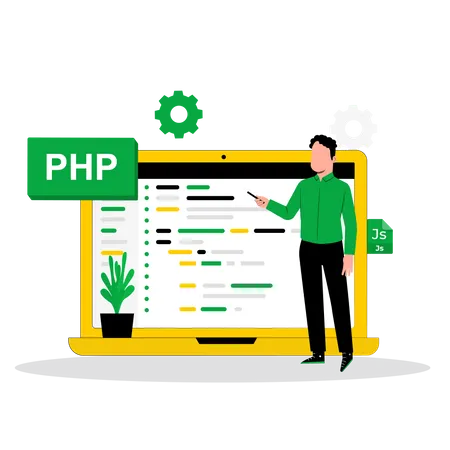 Male PHP developer check website  Illustration