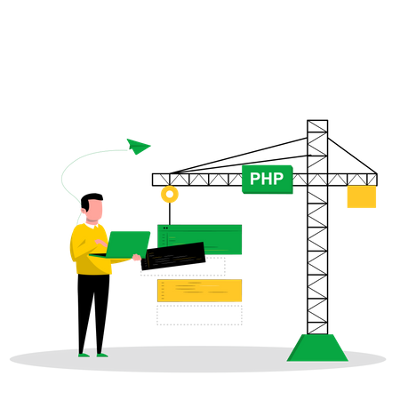 Male PHP developer designing website  Illustration