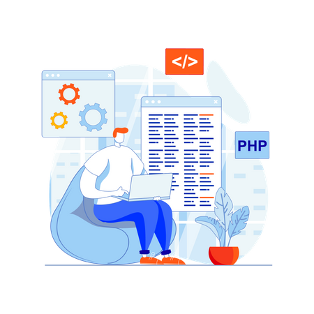 Male PHP developer working on a project Illustration