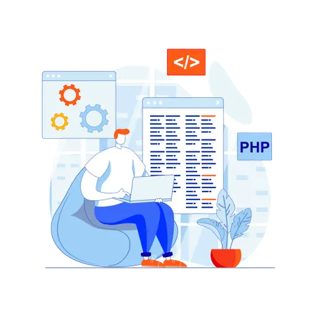 Male PHP developer working on a project  Illustration