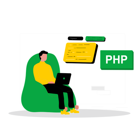 Male PHP developer working on beanbag  Illustration