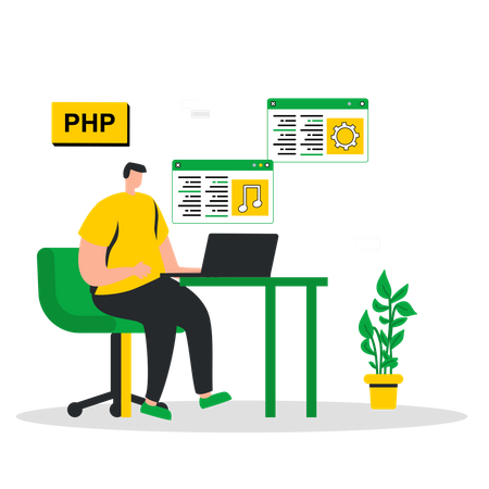 Male PHP developer working on project  Illustration