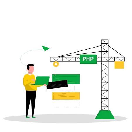 Développeur PHP masculin concevant un site Web  Illustration