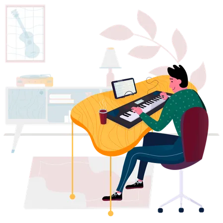 Male pianist playing on electronic piano  Illustration