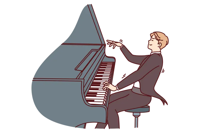 Male pianist playing piano Illustration