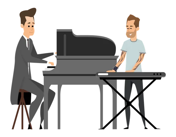 Male pianist playing piano  Illustration