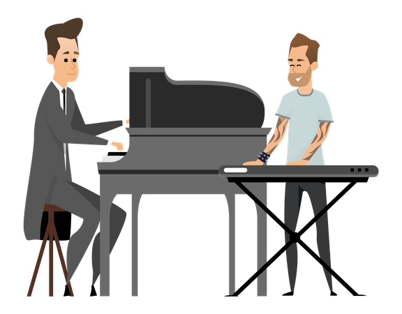 Male pianist playing piano  Illustration