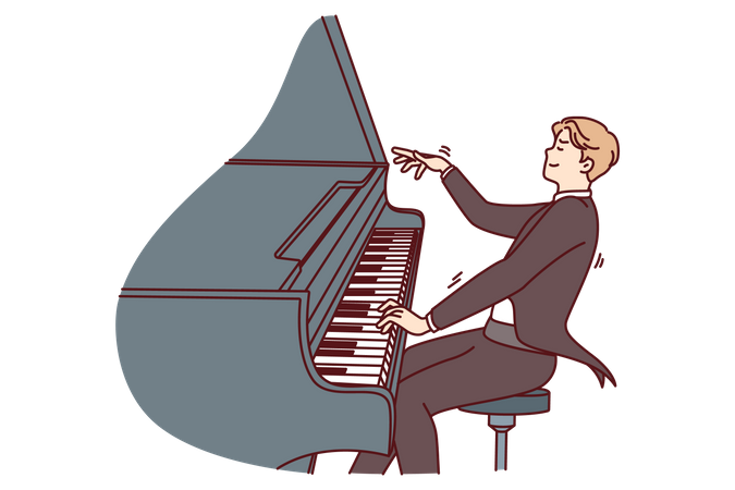 Male pianist playing piano  Illustration