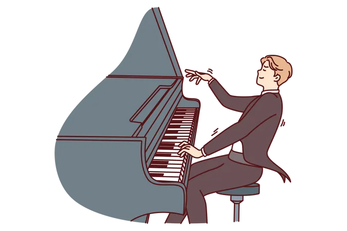 Male pianist playing piano  Illustration