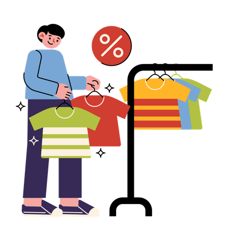 Male Picked Up Discounted Clothes  Illustration