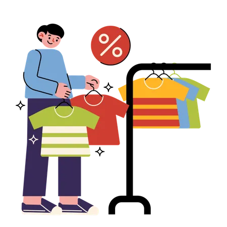 Male Picked Up Discounted Clothes  Illustration