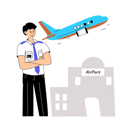 Male Pilot Looking plane  Illustration