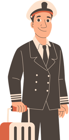 Male pilot standing with travel bag in Uniform  Illustration