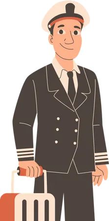 Male pilot standing with travel bag in Uniform  Illustration