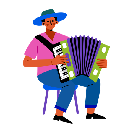 Male playing accordion  Illustration