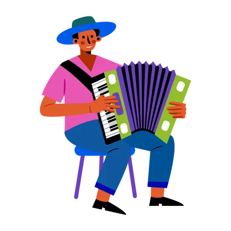 Male playing accordion  Illustration