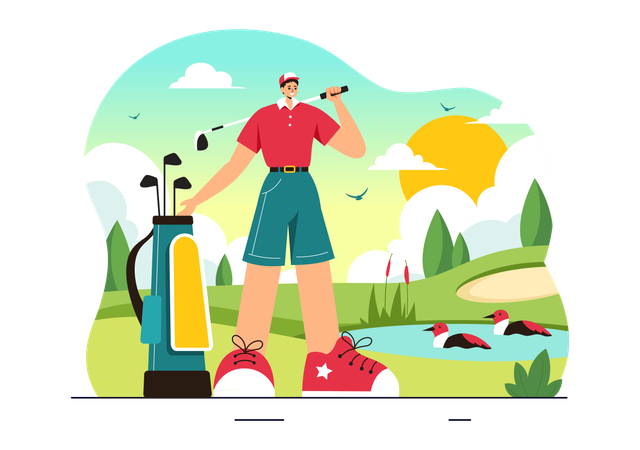 Male Playing Golf  Illustration