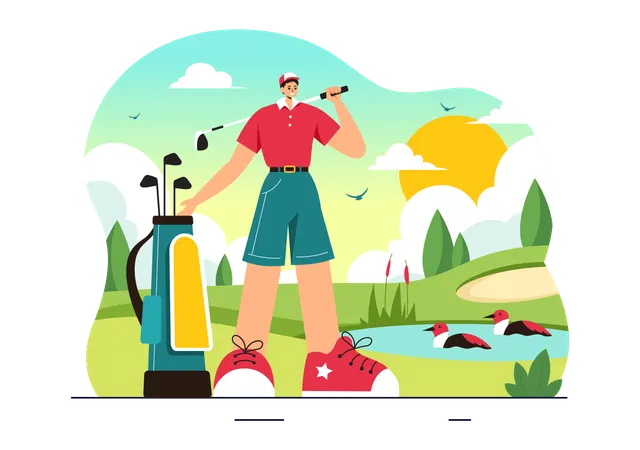 Male Playing Golf  Illustration