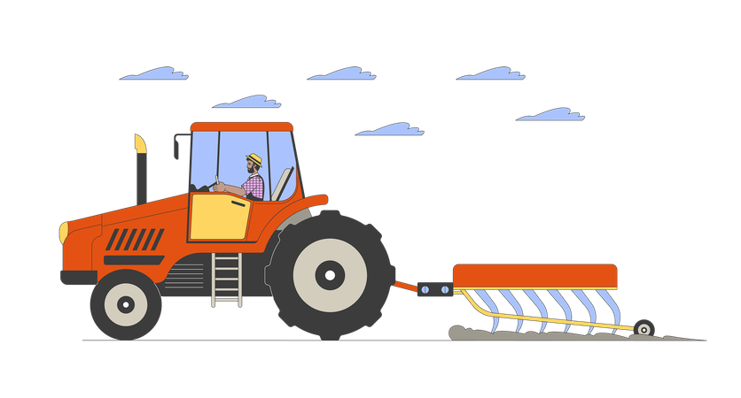 Male plowing field with tractor  Illustration