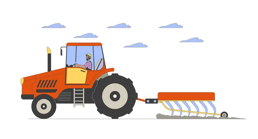 Male plowing field with tractor  Illustration