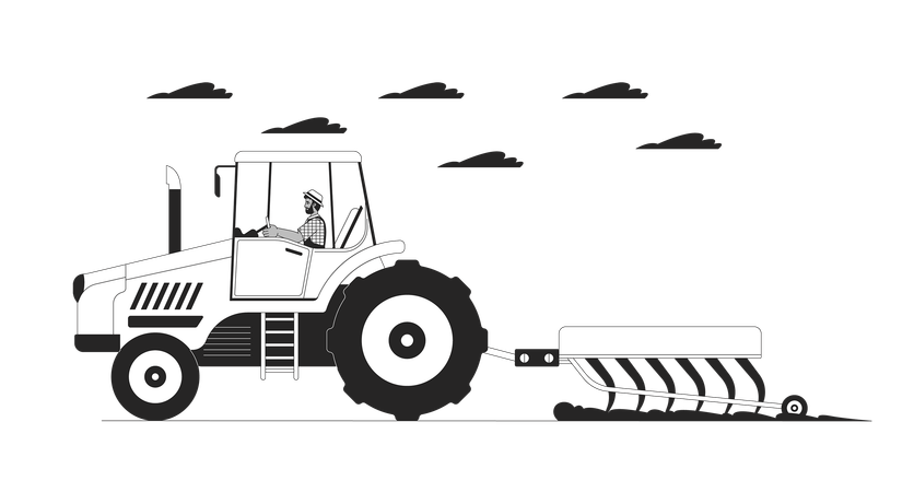 Male plowing field with tractor  Illustration