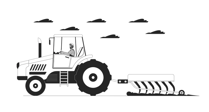 Male plowing field with tractor  Illustration