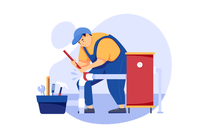 Male plumber fixing pipe  Illustration