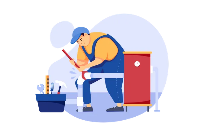 Male plumber fixing pipe  Illustration