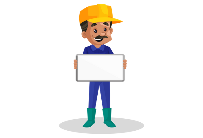 Male plumber holding blank board  Illustration