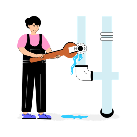 Male Plumber Repairing Valve  Illustration