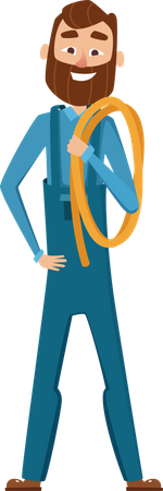 Male Plumber With Hose  Illustration