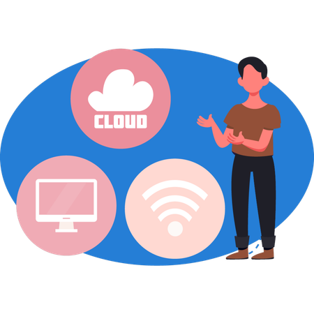 Male  pointing cloud data  Illustration