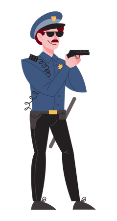 Male police officer in uniform holding a gun  Illustration