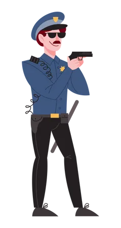 Male police officer in uniform holding a gun  Illustration