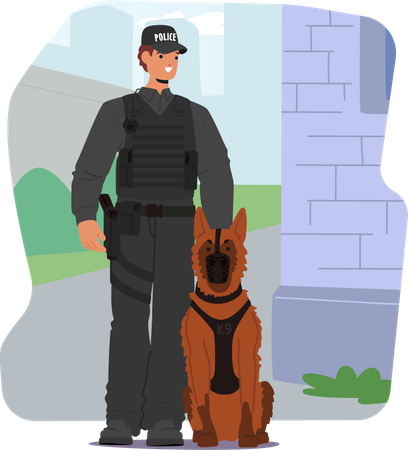 Male Police Officer with dog  Illustration